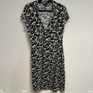 Banana Republic Black and White Floral‎ Midi Silk Dress Size Large